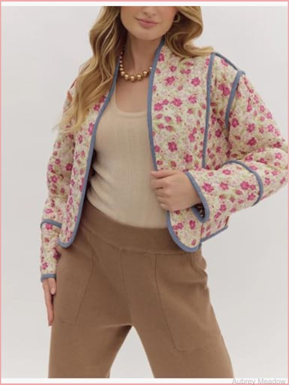 Floral Reversible Quilted Puffer Jacket Cardigan - Picture 2 of 6